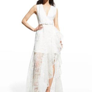 One33 Social V-Neck Embroidered Tulle Ruffle Dress